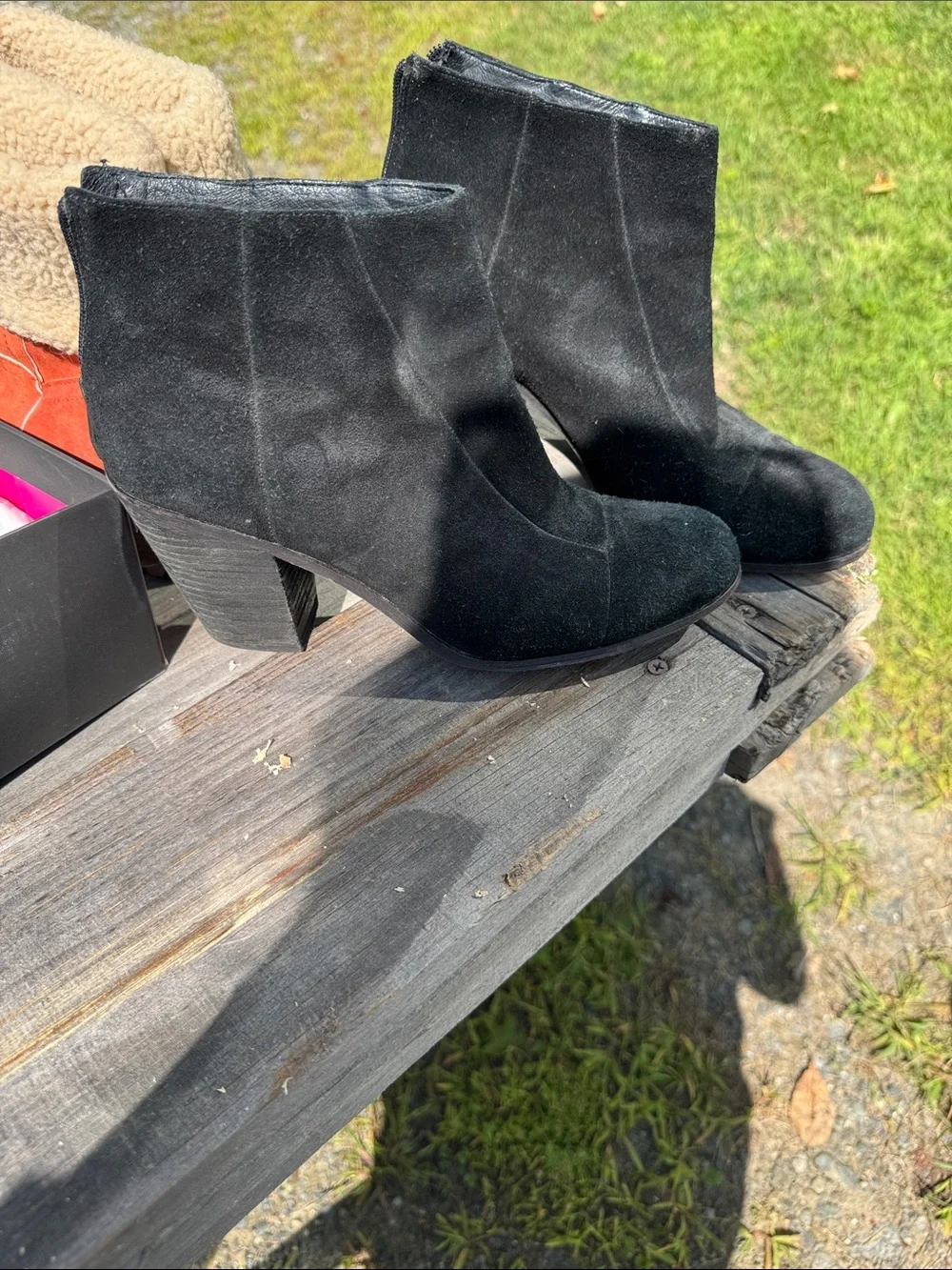 Vince Camuto Black Suede Ankle Booties with Block Heel